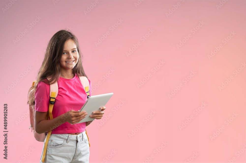 Teen student girl hold books. Education in university college concept Teen student girl hold books. Education in university college concept