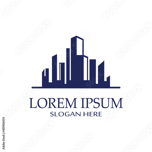 city       skyline  city silhouette  modern city and city center. With logo design concept  icon and symbol illustration template.