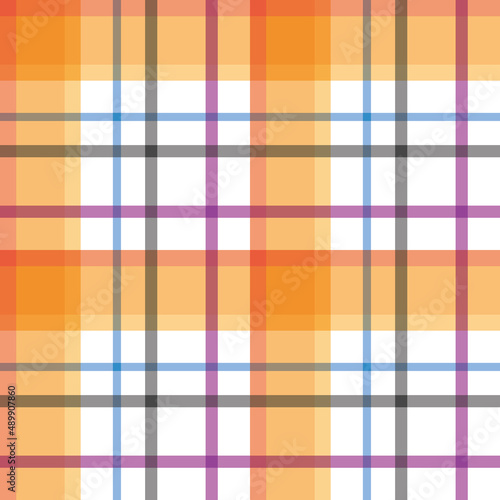 checkered background of stripes in oranage, white, blue, purple and grey