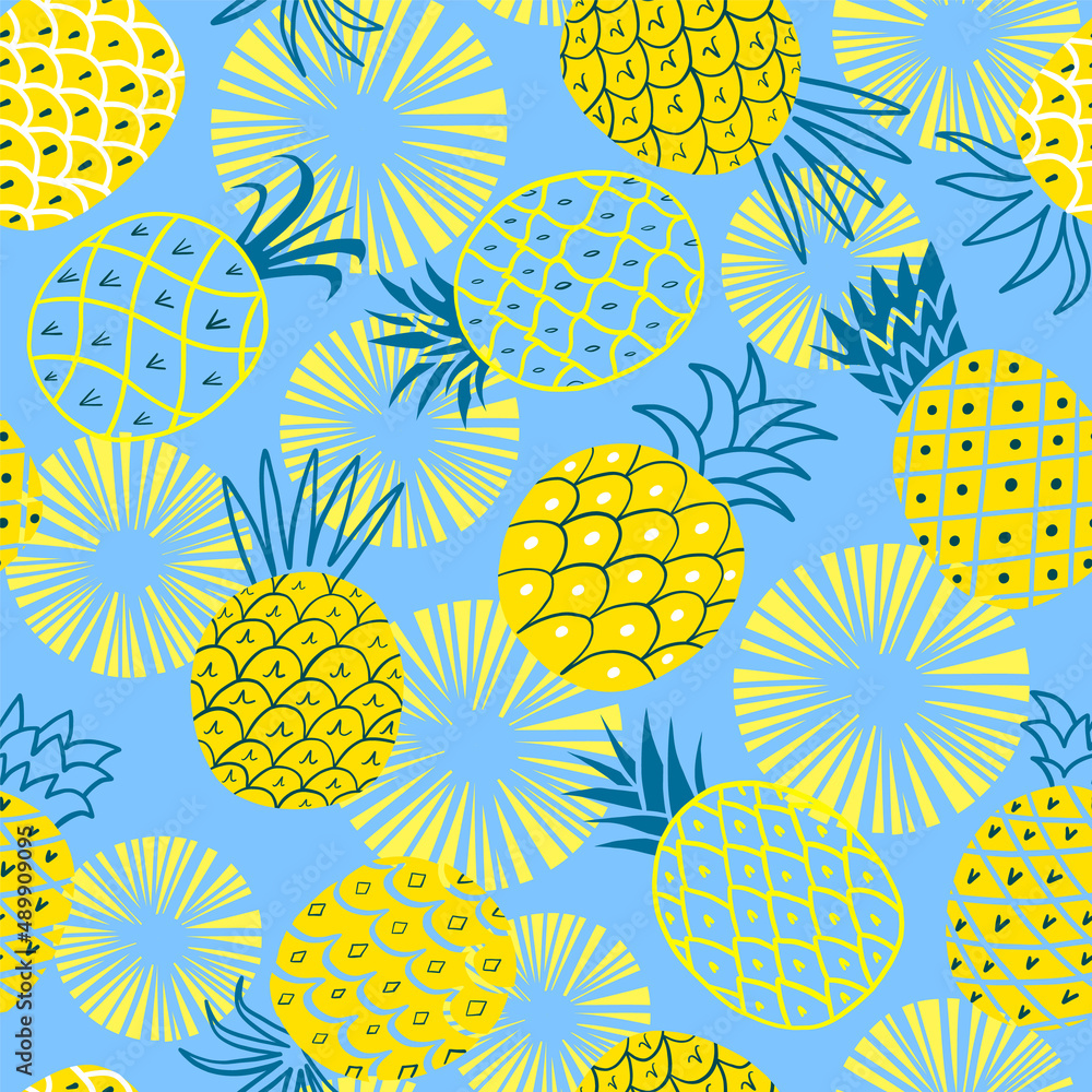 Pineapples vector seamless pattern on white background Pineapples vector seamless pattern on white background