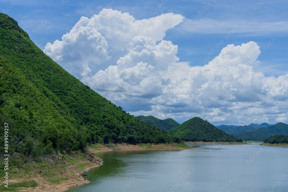 Lake view with mountain at Kaeng Krachan Dam, Phetchaburi, Thailand