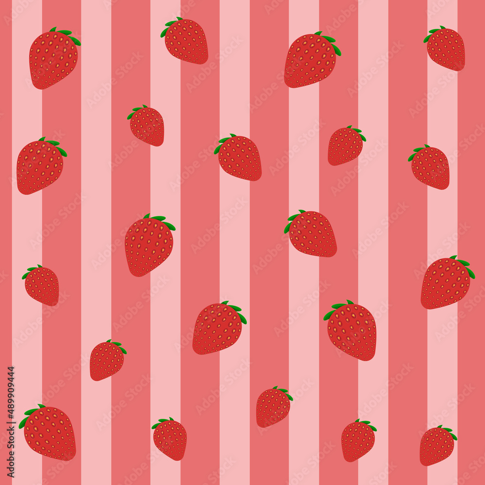 Seamless pattern with strawberry and stripes.