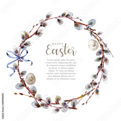 Beautiful easter wreath in watercolor style