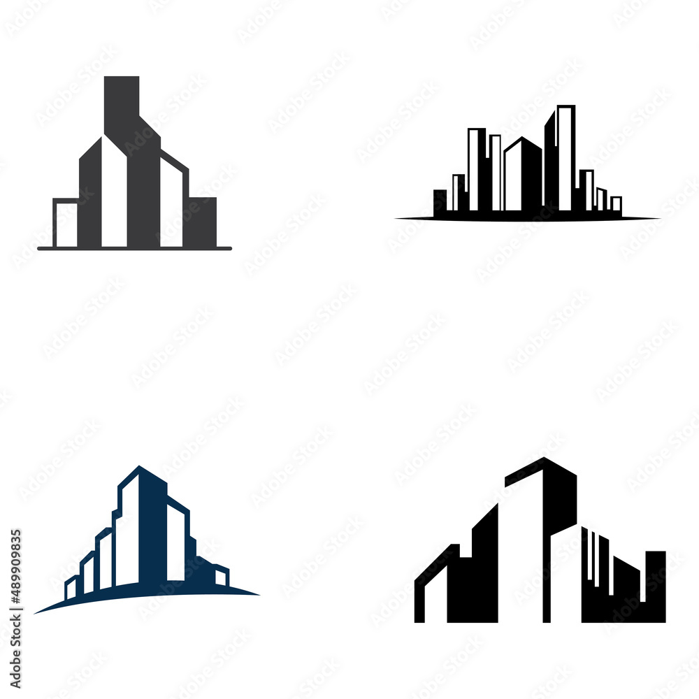 Obraz premium city ​​skyline, city silhouette, modern city and city center. With logo design concept, icon and symbol illustration template.