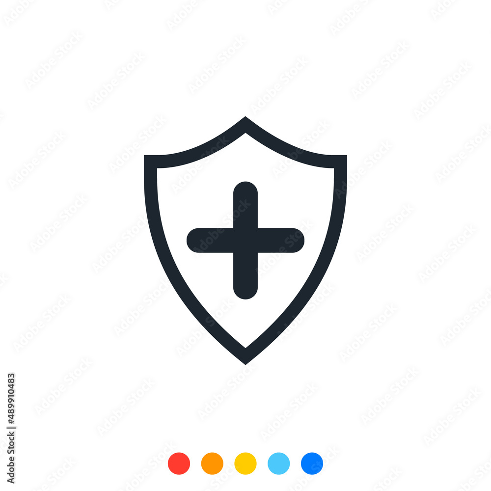 Icon of Protection shield with Cross symbol, Vector. Icon of Protection shield with Cross symbol, Vector.