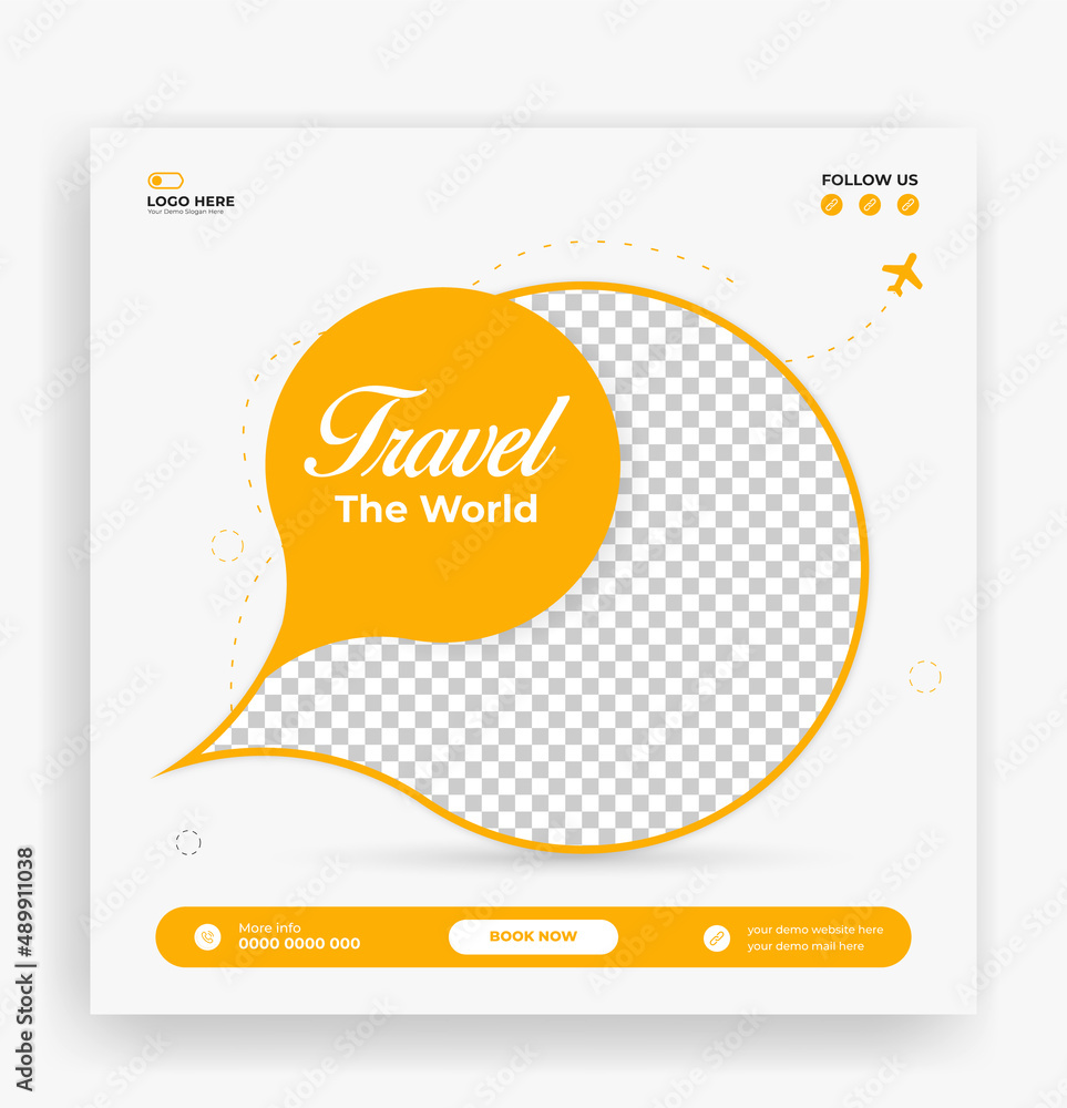 Naklejka premium Traveling social media post banner template design, Tour travel holiday tourism marketing social media post