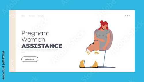 Pregnant Women Assistance Landing Page Template. Psychological Help to Female Character with Big Belly, Pregnancy Doubts