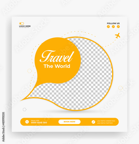 Traveling social media post banner template design, Tour travel holiday tourism marketing social media post