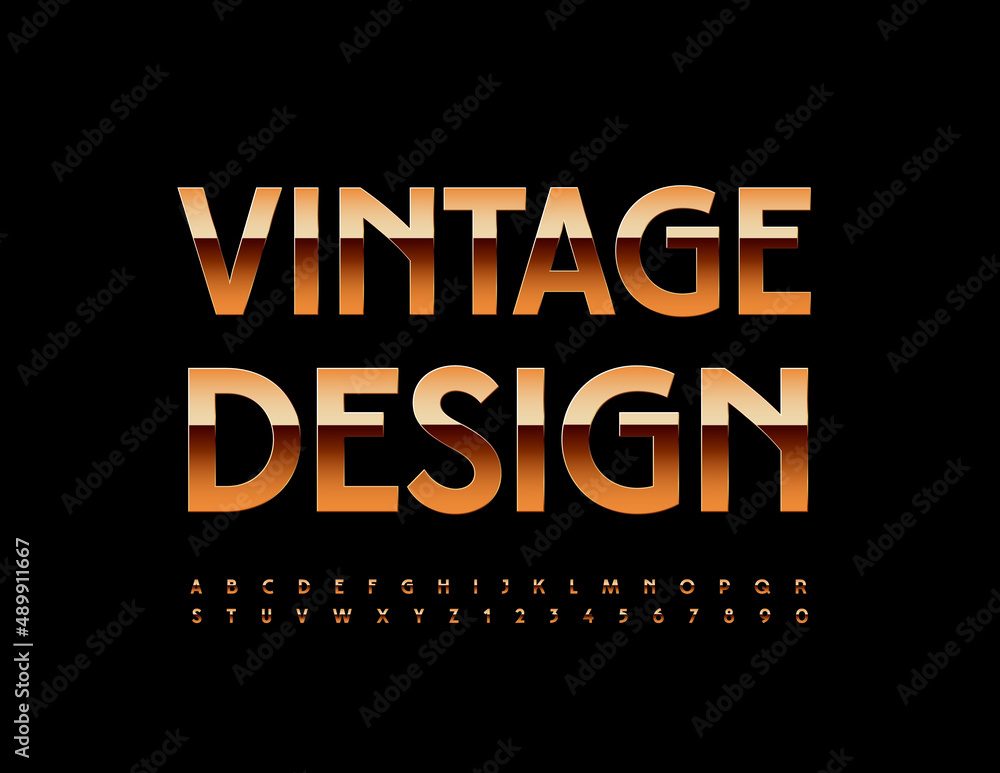 Vector Vintage Design Alphabet set. Gold elegant Font. Shiny chic Letters and Numbers