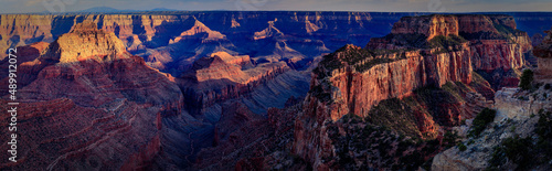Vishnu Temple and Wotan’s Throne in the Grand Canyon from the North Rim Imperial Point at Sunset