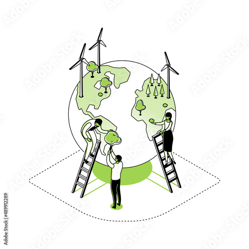Save the planet - modern line isometry design style illustration