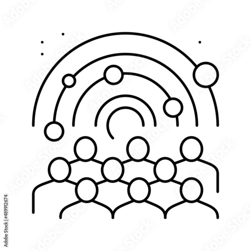visiters watching on galaxy planets in planetarium line icon vector illustration photo