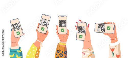 Hands Hold Smartphones with Qr Code, Mobile Barcode Reader, Scanner. Shopping Online, Delivery. Cellphone Payment