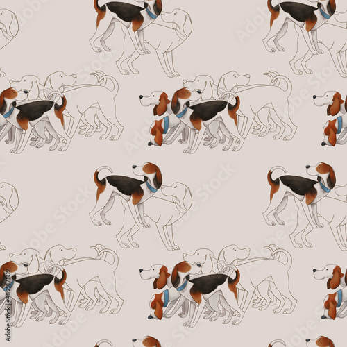 hunting dogs hounds on a gray background. seamless pattern