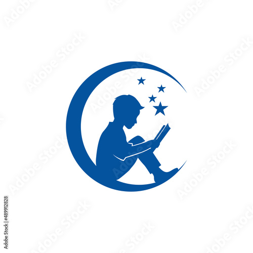 children reading logo design vector illustration