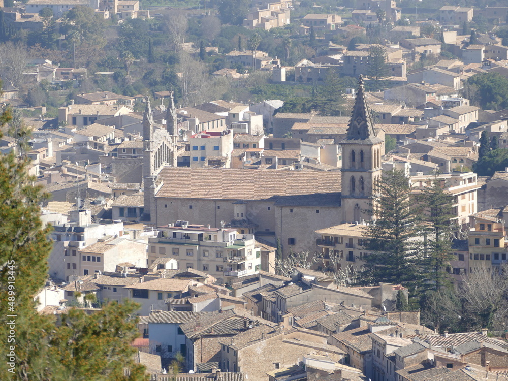 View of Soller with the parish church San Bartolomeu in the middle, Mallorca, Balearic Islands, Spain