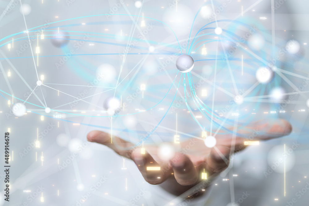 Global network. Blockchain. 3D illustration. Neural networks and artificial intelligence. Abstract Global network. Blockchain. 3D illustration. Neural networks and artificial intelligence. Abstract