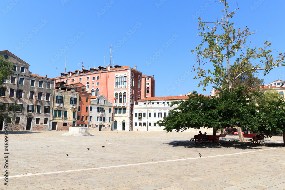 Empty square Campo San Polo in Venice, Italy