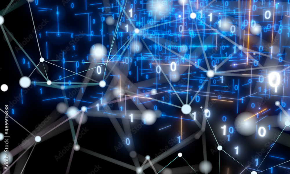 Neural network 3D illustration. Big data and cybersecurity Neural network 3D illustration. Big data and cybersecurity