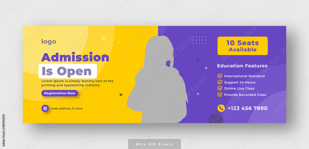 Online education or admission social media facebook cover or web banner - obrazy, fototapety, plakaty 