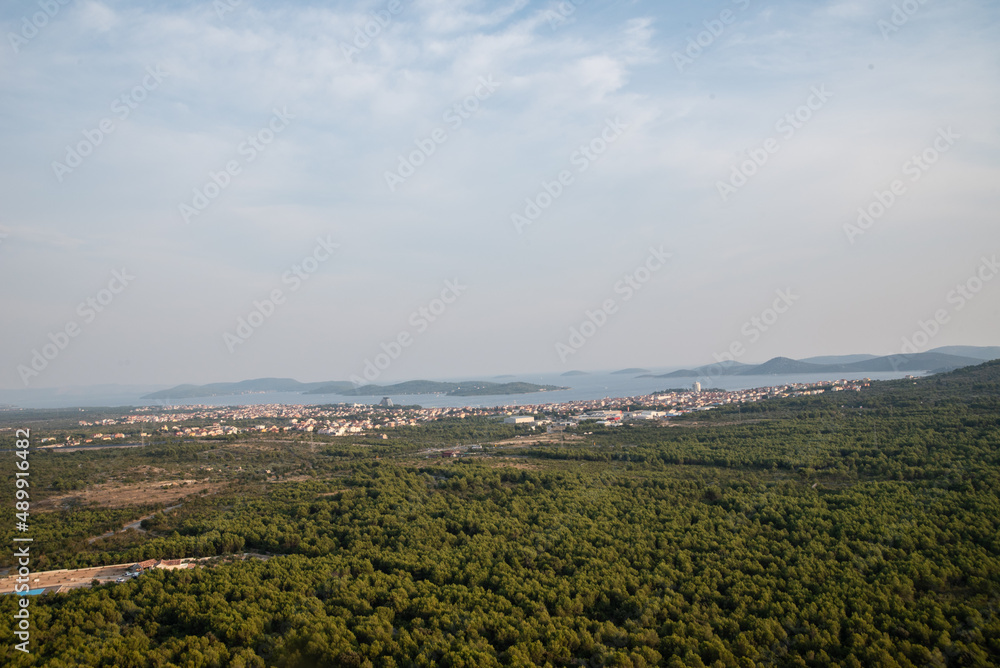 Look from the hill to Vodice - sea and town in the Croatia