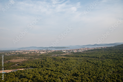 Look from the hill to Vodice - sea and town in the Croatia photo