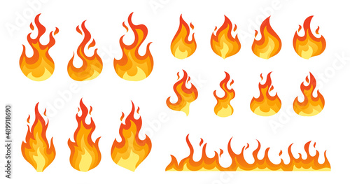 Fire, Campfire, Isolated Torch Flame, Burning Bonfire Blaze. Glowing Shining Flare with Long Waving Tongues Elements