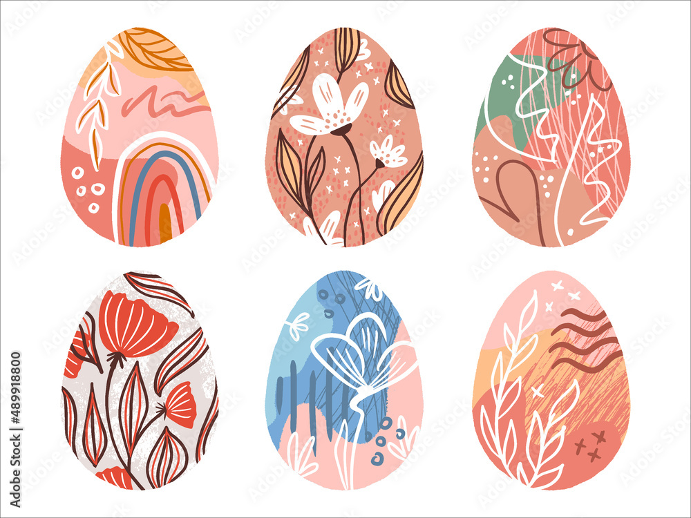 Fototapeta premium Easter boho egg vector set modern abstract doodle