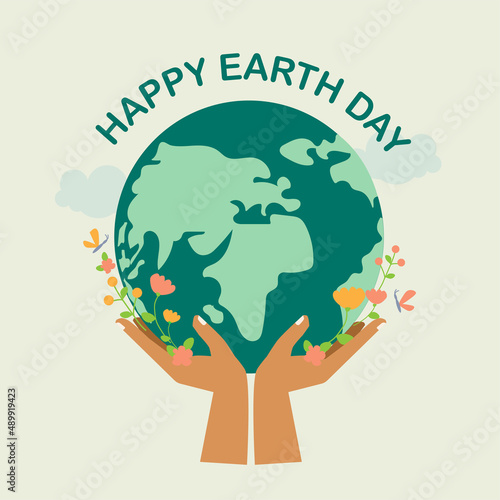 Hands holding globe, earth. Earth day concept. Saving the planet,environment. Vector illustration for poster, banner,print,web