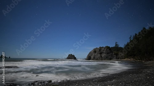 Time lapse of waves crashing on the beach in Olympic National Park photo