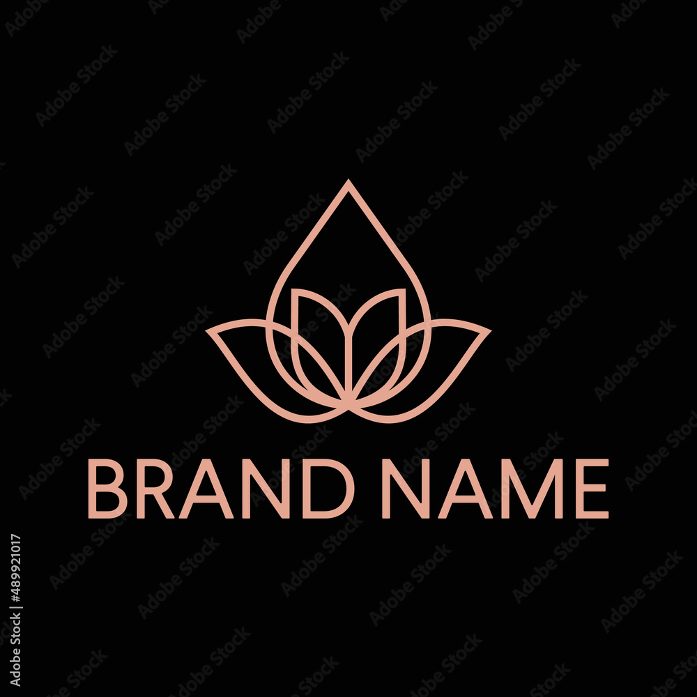 Line flower water drop icon logo. Premium leaf spa relax tulip luxury vector logotype