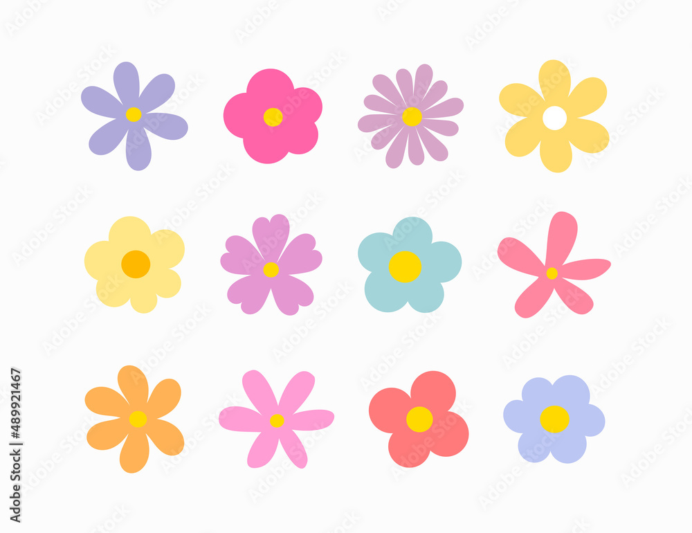 Cute flowers icons set. Cute flowers icons set.