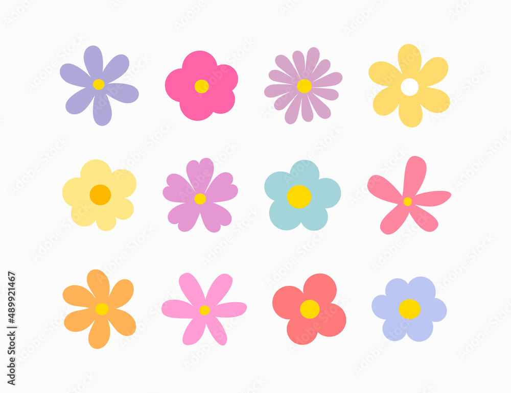 Cute flowers icons set.