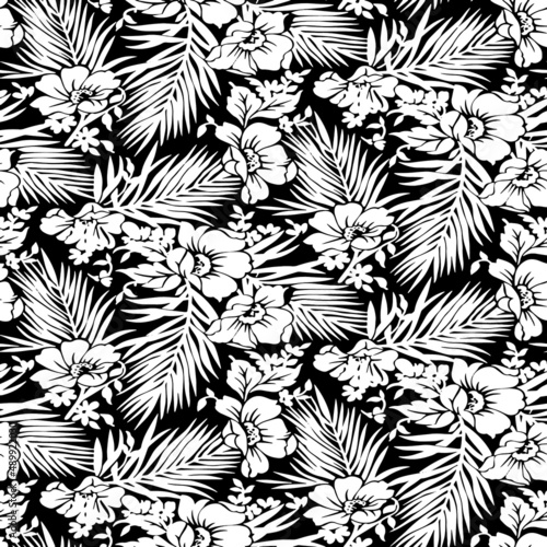 Wallpaper Mural Monotone blue and grey of silhouette tropical foliage and fill in stripe leaves in colorful mood seamless pattern in vector for fashion fabric and all prints Torontodigital.ca