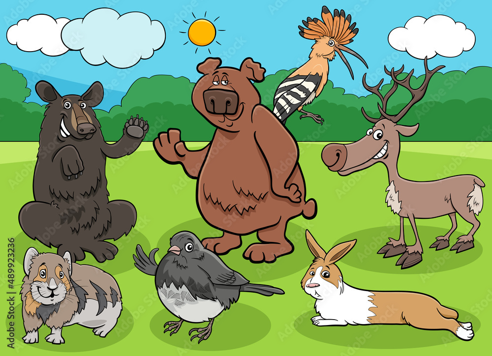 Fototapeta premium cartoon wild animals characters group