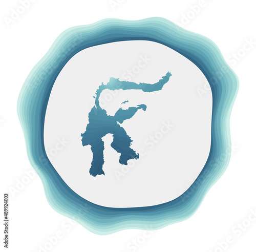 Sulawesi logo. Badge of the island. Layered circular sign around Sulawesi border shape. Awesome vector illustration.