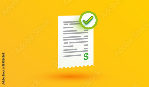 payment transaction success on yellow backround. Money approved online shopping sign or symbol design for mobile banking applications and website concept 3d vector illustration style