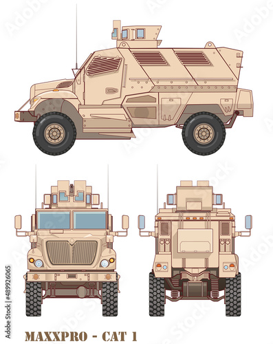 MAXX Pro Cat. I MRAP, MaxxPro . Armored Fighting Vehicle - Army Technology. Vector illustration
 photo