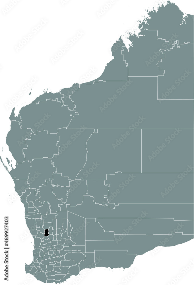 Black flat blank highlighted location map of the SHIRE OF GOOMALLING AREA inside gray administrative map of areas of the Australian state of Western Australia
