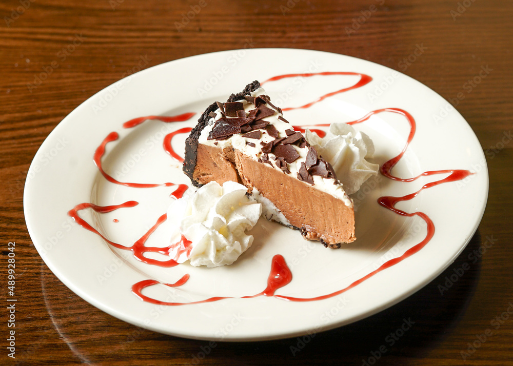 Chocolate cheesecake on a plate Chocolate cheesecake on a plate