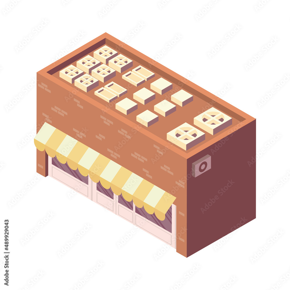 isometric building with parasol isometric building with parasol