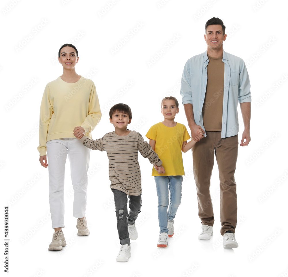 Obraz premium Children with their parents together on white background