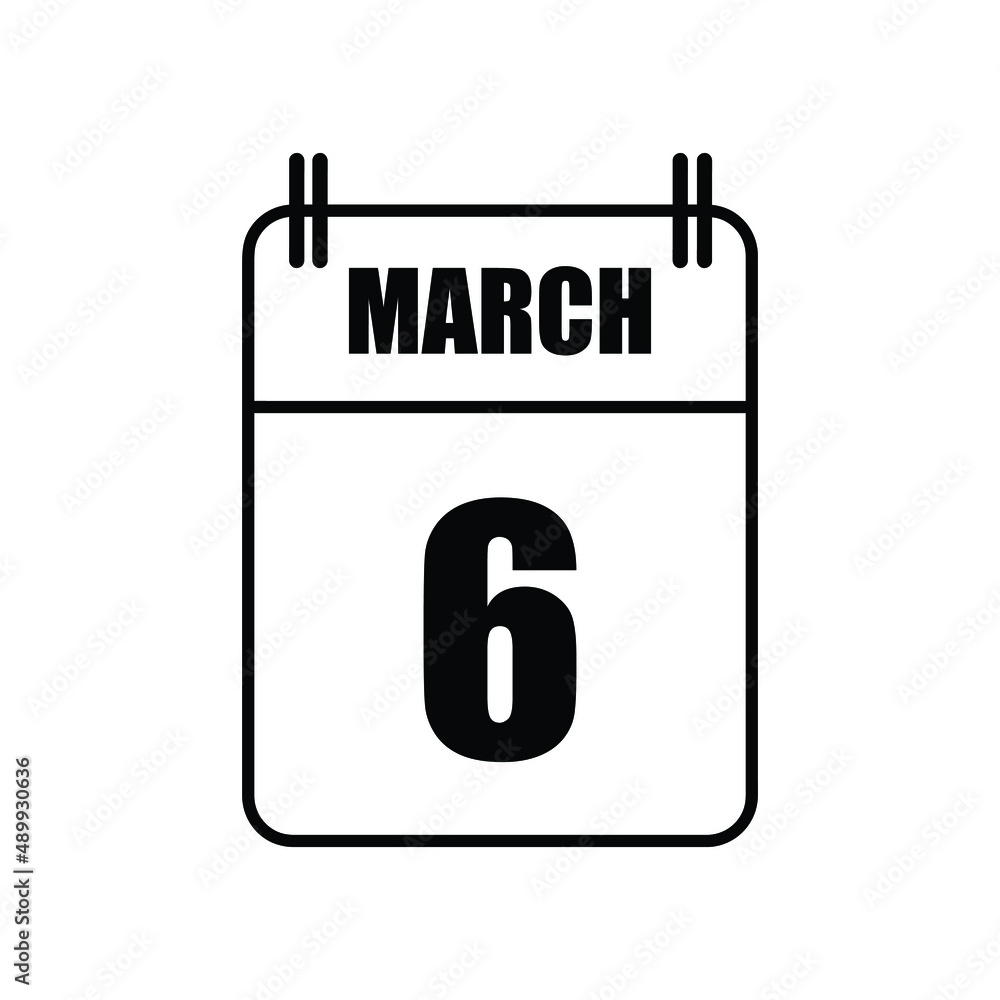 Outline 6 March Calendar Icon Vector Illustration . Date , Day Of Mouth Outline 6 March Calendar Icon Vector Illustration . Date , Day Of Mouth