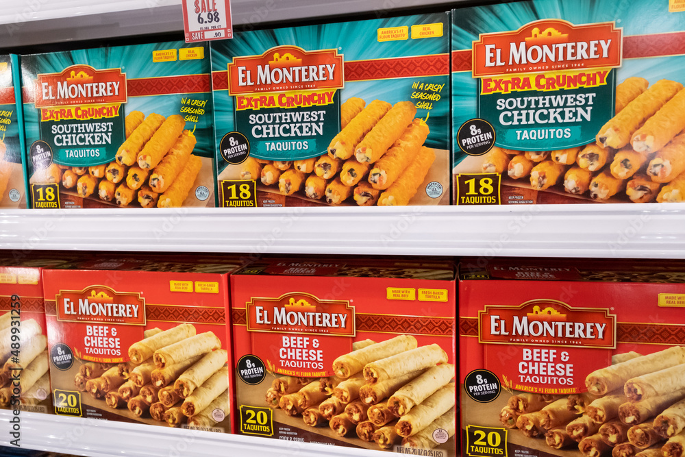 Sacramento, CA, USA January 31st 2022 Boxes of El Monterey Brand Frozen  Mexican Food for sell at a supermarket Stock Photo | Adobe Stock