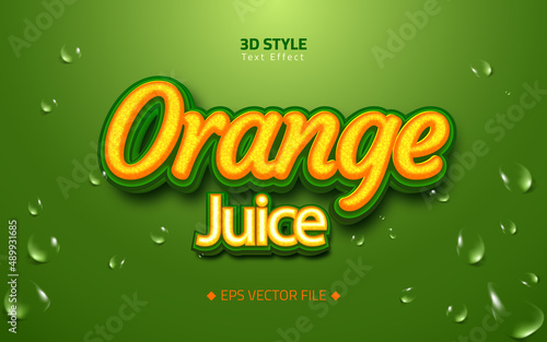 Orange juice editable realistic 3d text style with orange peel and water drop effect
