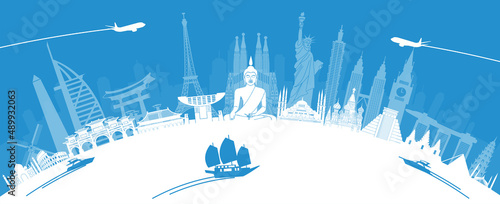 silhouette design of landmarks around the world,vector illustration