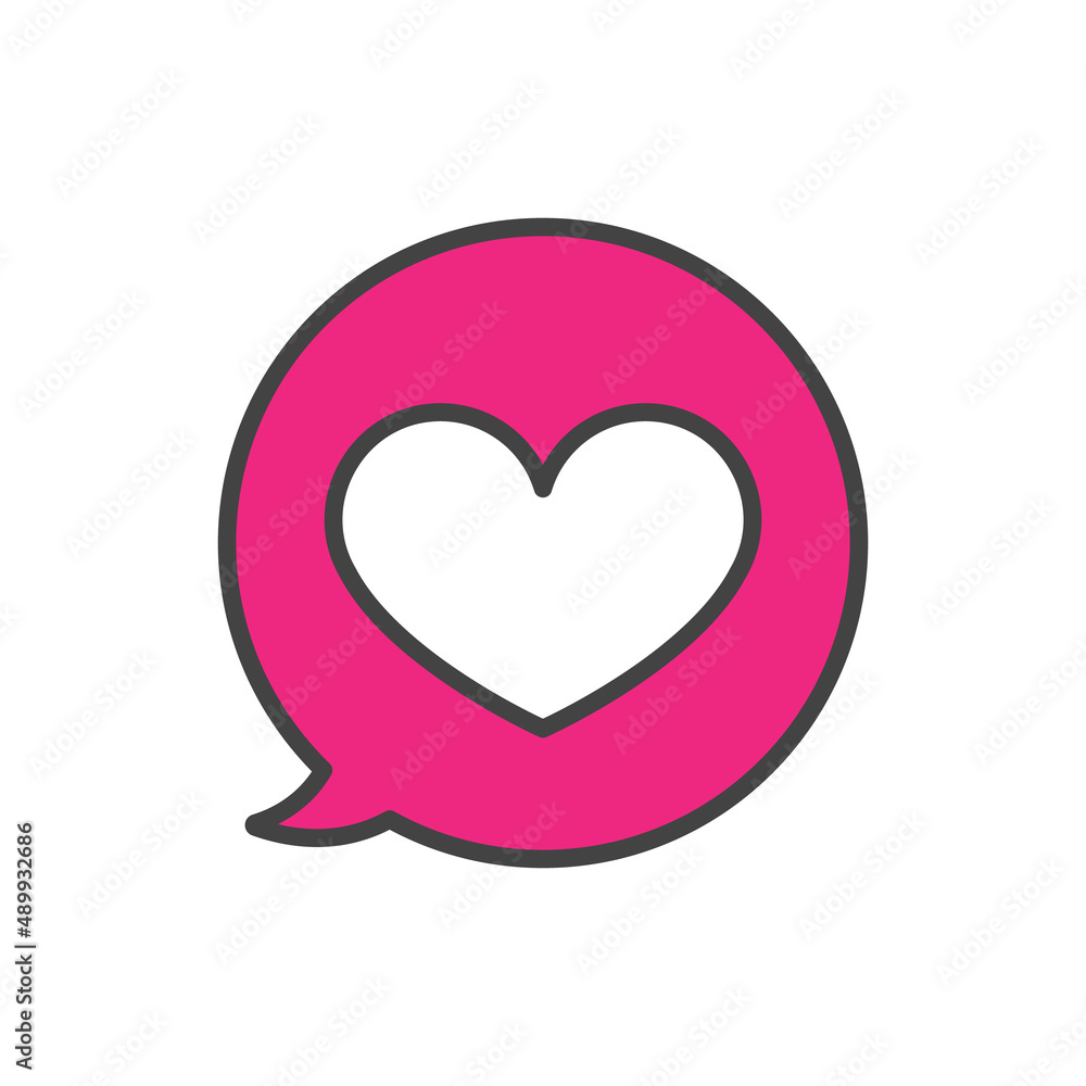 Social media heart icon, speech balloon, love. Heart, like vector icon