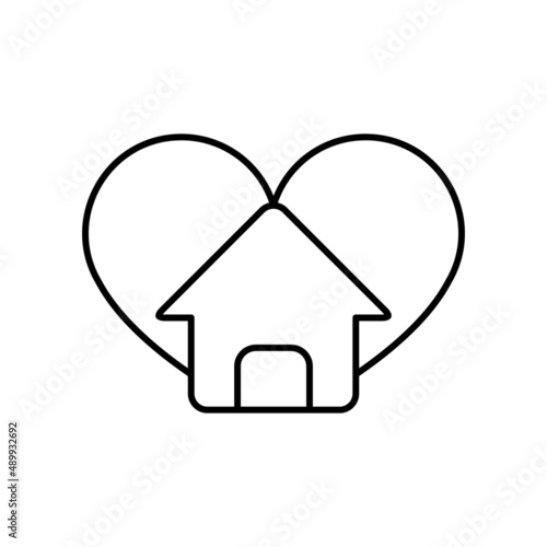 Stay home, heart, home sticker symbol. Lovely house. House with heart shape within, love home symbol