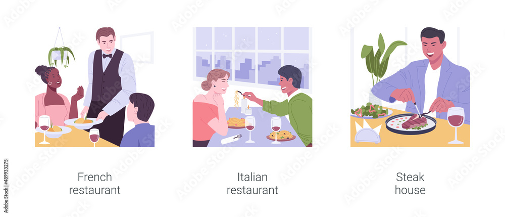 Dinner out isolated cartoon vector illustrations set. Dinner out isolated cartoon vector illustrations set.