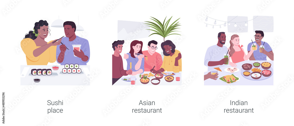 Asian cuisine isolated cartoon vector illustrations set.